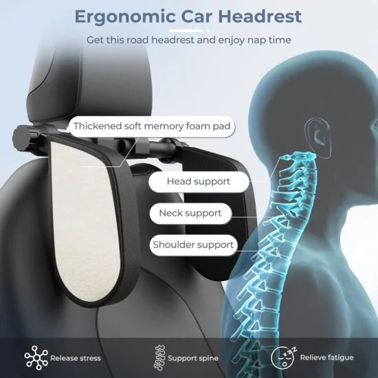 Yuka Adjustable Car Seat Headrest - Black